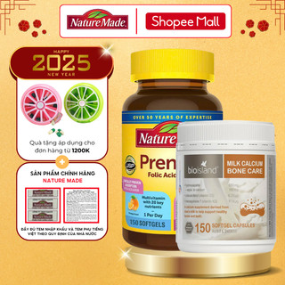 Combo cho mẹ bầu Canxi hữu cơ Bioisland và Vitamin tổng hợp Nature Made bổ sung dưỡng chất thai kì và lợi sữa sau sinh