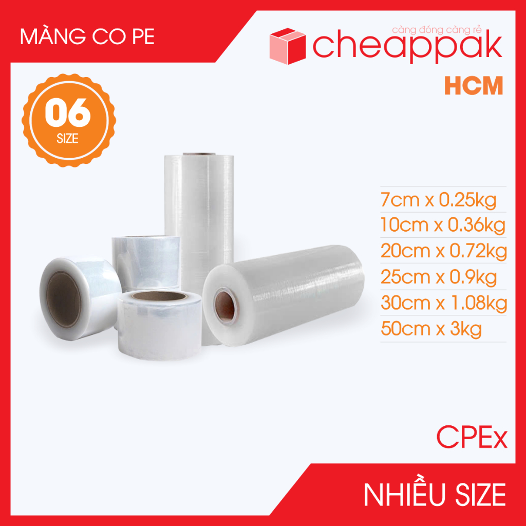CPE1x - 1 cuộn màng co PE trong suốt - Size nhỏ trung - Cuộn màng bọc PE, màng chít quấn hàng