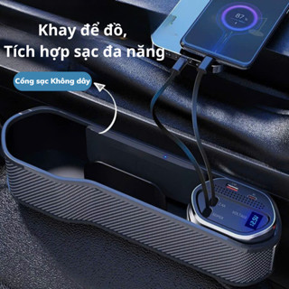Khay Đựng Đồ Gắn Khe Ghế Trước Ô tô Có màn Led Tích Hợp Dây Sạc Đa Năng,Sạc Không dây, chân cắm Usb,chân TypC - Eco Auto