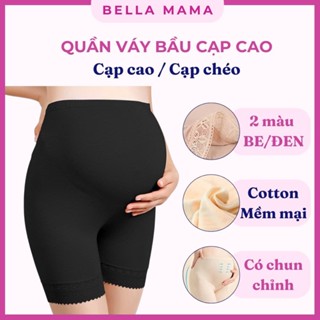 Quần Đùi Bầu Bella Mama Quần Mặc Trong Váy Bầu Cạp Cao Cạp Chéo Cotton Co Dãn Mềm Mại Chung Chỉnh Bụng Freesize Q812