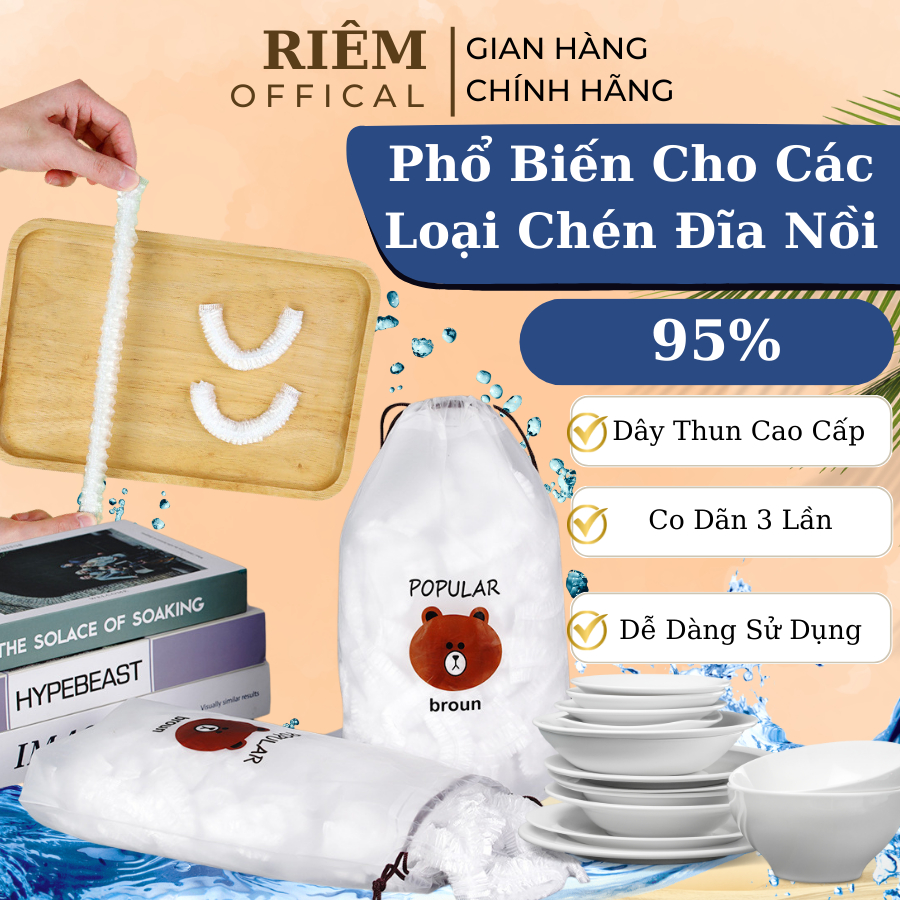 Màng Bọc Thực Phẩm Co Giãn Siêu Dai Túi Bọc Thực Phẩm Có Chun Hình Gấu Set 100 Chiếc Tiện Lợi RIEM