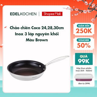 Chảo chiên inox 3 lớp nguyên khối Edelkochen Coco Collection 24/28/30cm – Màu Brown
