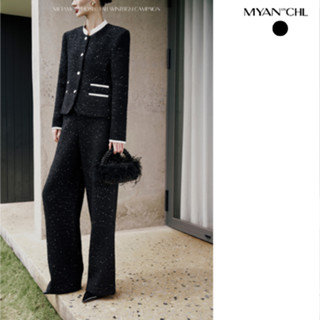 MYAN DESIGN Áo Khoác Dạ Tweed Bling Phối Viền Tafta Trắng Mix Quần Suông Dạ AFW241033 QFW241102