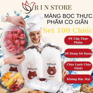 Túi Bọc Thực Phẩm Set 100 Màng Bọc Thực Phẩm Chất Liệu PE Co Dãn Có Chun Siêu Dai Tiện Lợi RIN