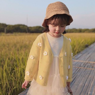 Áo Khoác Trẻ Em Áo Choàng Cardigan Áo Len Dệt Kim cotton Cổ Chữ V Thêu Hoa Áo Khoác Chống Nắng Tay Dài Cho Bé Gái