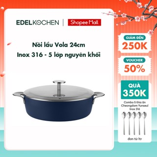 Nồi lẩu inox 316 - 5 lớp nguyên khối cao cấp Edelkochen Vola Collection size 24cm – Màu Modern Blue