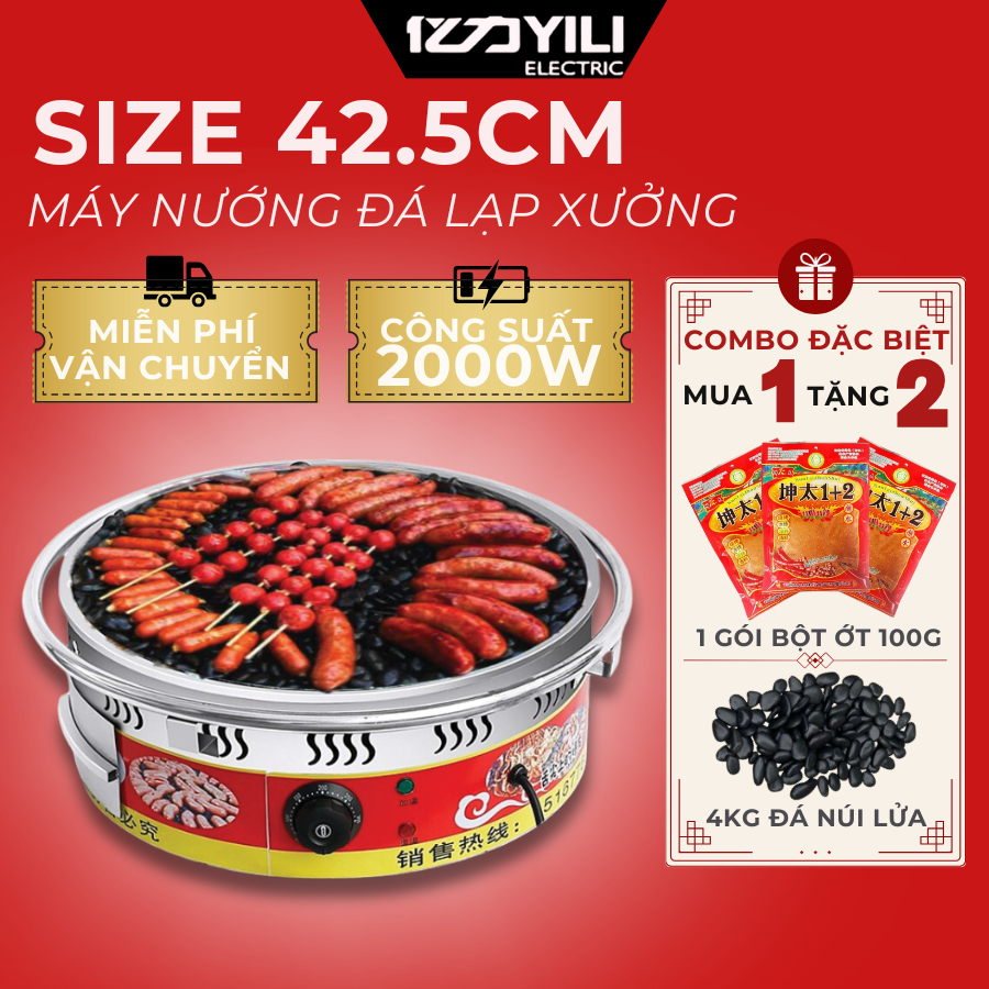 [Tặng 4KG Đá] Bếp Nướng Đá Lạp Xưởng Điện và Gas Size 42.5cm, Máy Nướng Đá Lạp Xưởng BH 12 Tháng