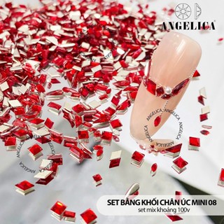  Set đá khối chân bằng giả úc mini siêu nhỏ màu đỏ   100 viên   đính nails chân vàng trang trí móng ANGELICA SBKGU-08 