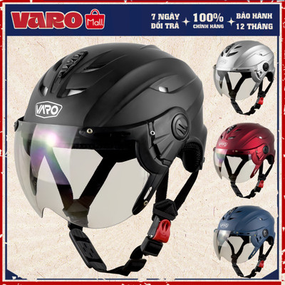 Mũ Bảo Hiểm Nửa Đầu VARRO A760K Có Kính - Lót Ép Nhiệt Có Thông Gió Làm Mát