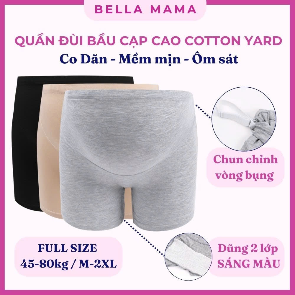 Quần Đùi Bầu Mặc Nhà Bella Mama Chun Chỉnh Bụng Cotton Quần Mẹ Bầu Cạp Cao Mặc Nhà,Trong Váy QV1