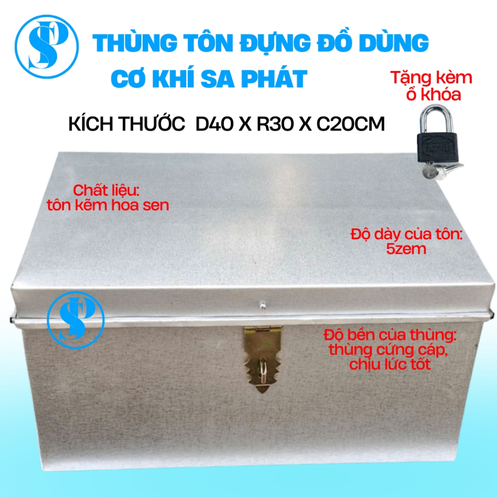 Rương tôn,thùng tôn, đựng đồ đa năng có khóa, hòm tôn đựng đồ  văn phòng KT 40 X30 X 20CM