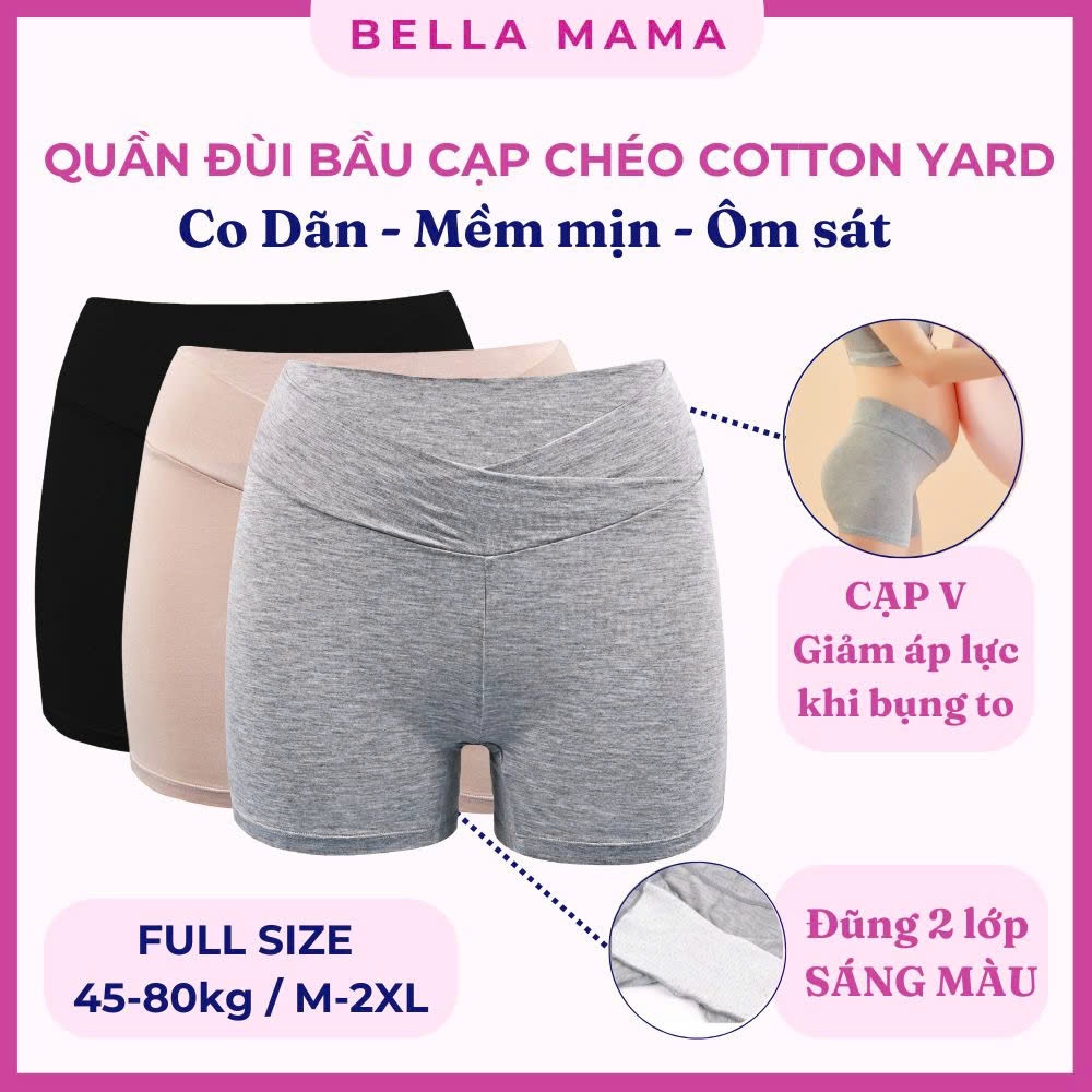 Quần Đùi Bầu Mặc Nhà Bella Mama Cạp Chéo Chất Cotton Quần Bầu Mặc Trong Váy Cho Mẹ Bầu QV2