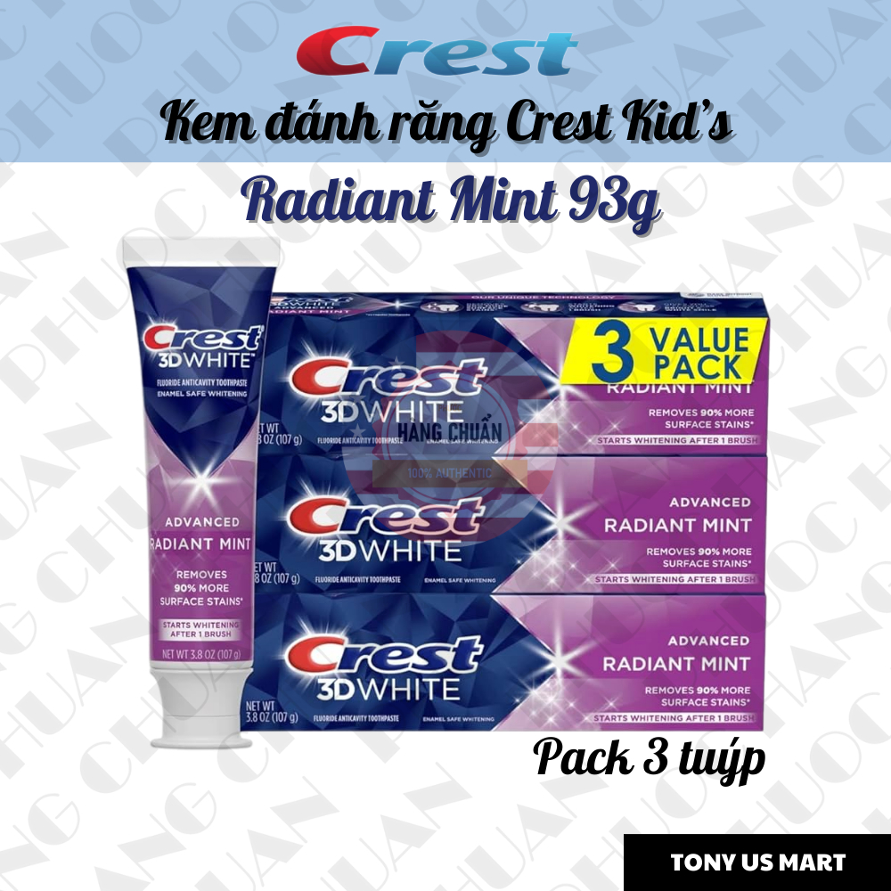 [Hàng Chuẩn Mỹ] Kem Đánh Răng Crest 3D White Advanced Radiant Mint/ Luminous Mint - Tony US Mart
