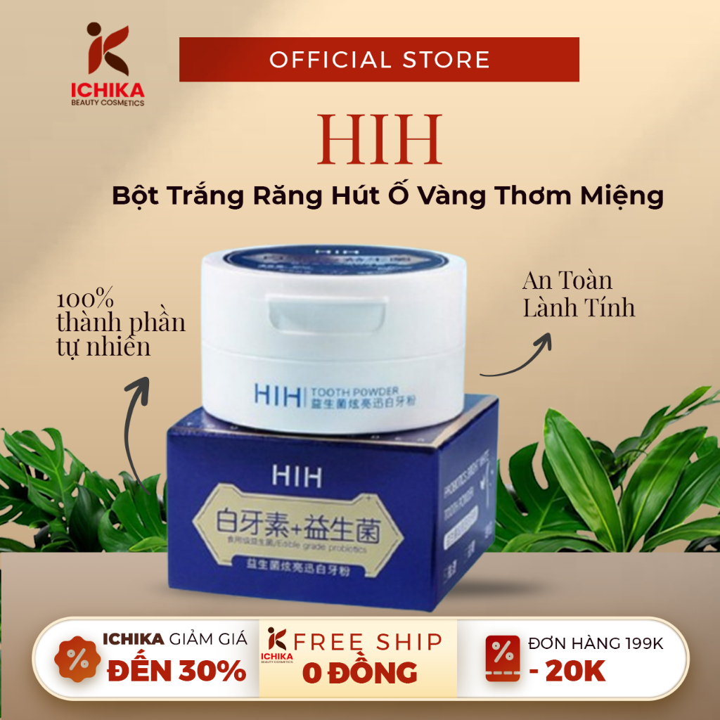 Bột Trắng Răng HIH - Bột Tẩy Trắng Răng HIH Brightening Khử Mùi Hôi Miệng, Giảm Viêm Nướu, Sâu Răng, Răng Vàng