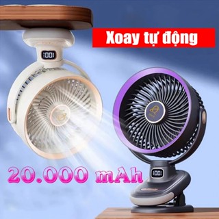 Quạt Mini Xoay tự động Quạt tích điện quạt kẹp tích điện 7 inch kẹp bàn xe đẩy pin 20000mAh Với đèn LED USB Phụ Kiện