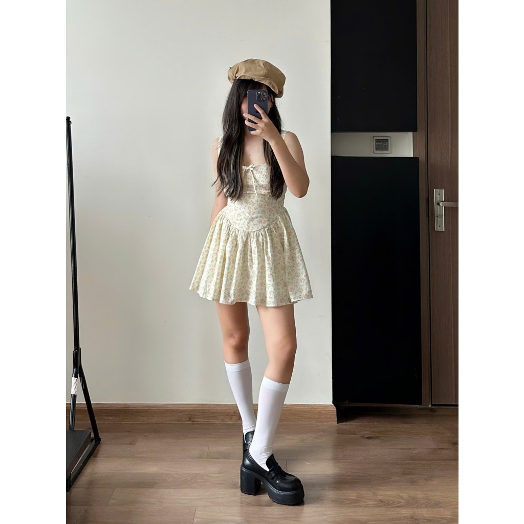 Đầm Nữ Hai Dây Bản To Cổ Vuông Chiết Eo Form Ngắn Mini Dịu Dàng HỌA TIẾT HOA MÙA HÈ. | BigBuy360 - bigbuy360.vn