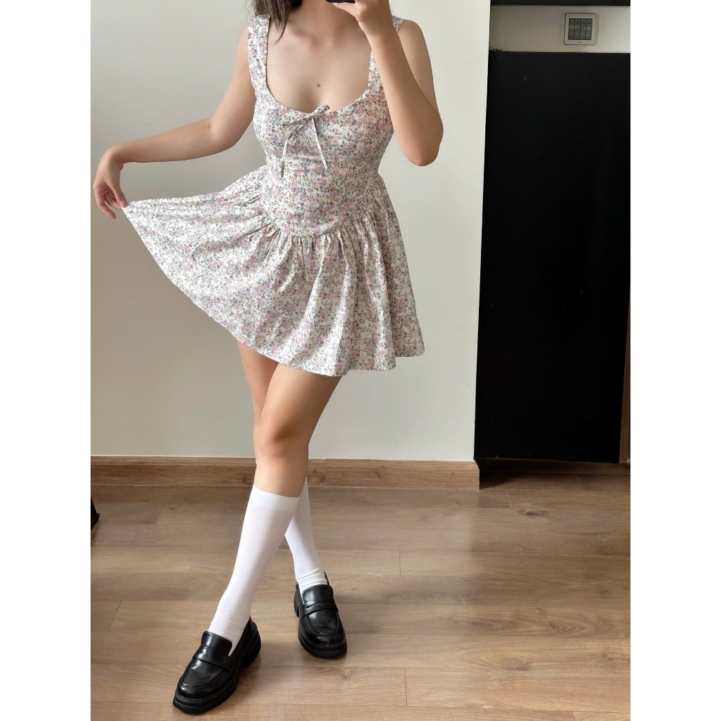 Đầm Nữ Hai Dây Bản To Cổ Vuông Chiết Eo Form Ngắn Mini Dịu Dàng HỌA TIẾT HOA MÙA HÈ. | BigBuy360 - bigbuy360.vn
