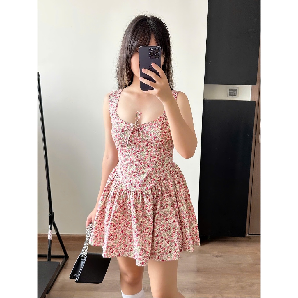 Đầm Nữ Hai Dây Bản To Cổ Vuông Chiết Eo Form Ngắn Mini Dịu Dàng HỌA TIẾT HOA MÙA HÈ. | BigBuy360 - bigbuy360.vn
