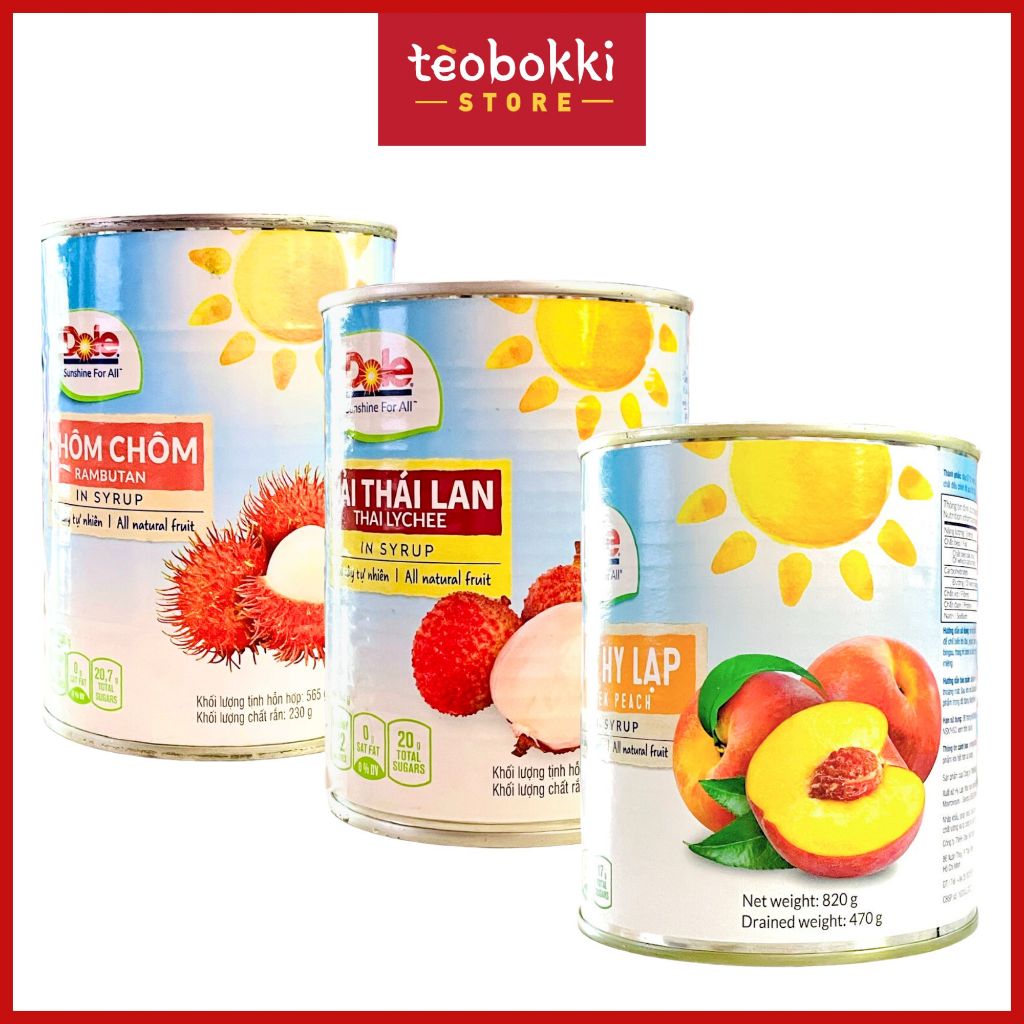 Cocktail trái cây - Trái cây ngâm Dole (cam ngâm, vải ngâm, đào ngâm, chôm chôm ngâm)