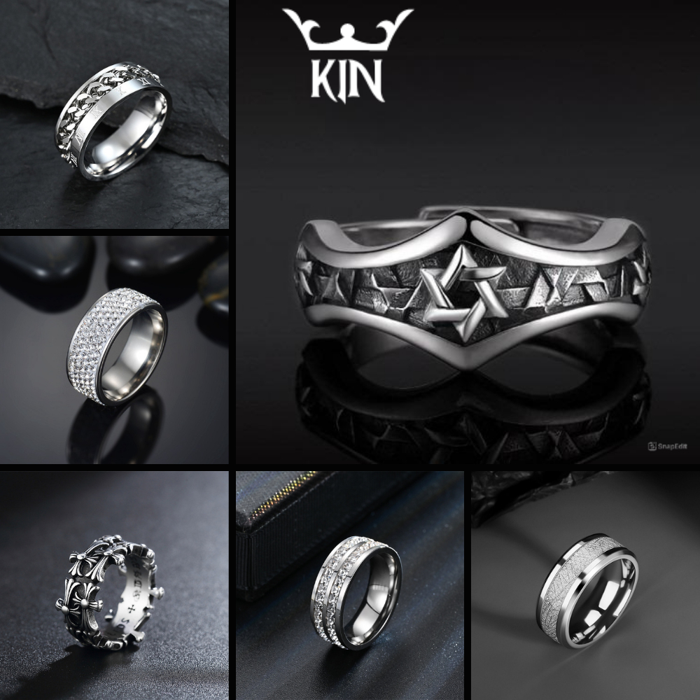 Nhẫn Nam Titan Retro – Nhẫn Ngôi Sao Cá Tính Bản Rộng Màu Bạc Thời Trang Hiphop Street Style – Kin Accessories