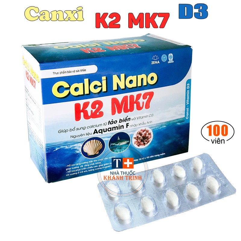 (100 viên) Calci Nano K2 MK7 - hỗ trợ phát triển chiều cao, giảm nguy cơ còi xương, loãng xương