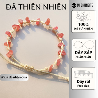 Vòng tay thủ công đan dây đá thạch anh tự nhiên, vòng đá thô mang năng lượng cao phụ kiện thời trang Mi Shungite