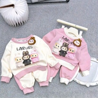 8 đến 40kg Đồ Bộ Nỉ Bé Gái Labubu Samkids ấm áp mùa thu đông, đồ bộ bé gái dễ thương