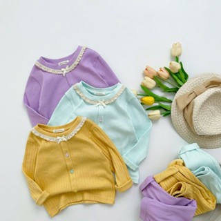 Set bộ thu đông bé gái 1-6 tuổi cổ bánh bèo đính nơ, chất cotton gân mềm co giãn Miniumbaby SB2083