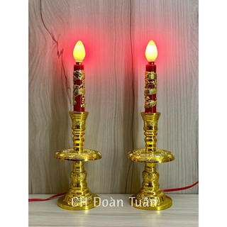 Đèn thờ lư cầy, đèn thờ cây nến đỏ - Đèn Lư cầy truyền thống - giá bán/1 cặp + bóng led
