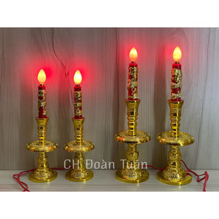 Đèn thờ lư cầy, đèn thờ cây nến đỏ - Đèn Lư cầy truyền thống - giá bán/1 cặp + bóng led