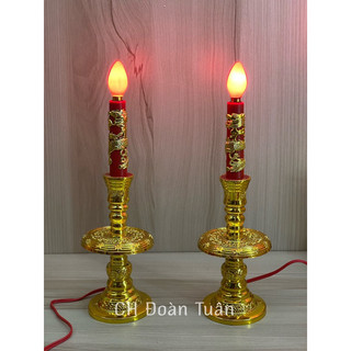 Đèn thờ lư cầy, đèn thờ cây nến đỏ - Đèn Lư cầy truyền thống - giá bán/1 cặp + bóng led