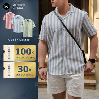 Áo Sơ Mi Cuban nam kẻ sọc Lester MK CLEVER Chất Đũi thô mềm , thoáng mát, chống nhăn, form rộng hằng ngày