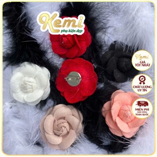 Ghim hoa trà dạ đủ màu sắc có kèm đế cài gắn lên áo váy, mũ , trang trí may mặc