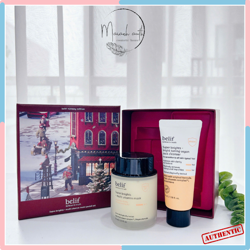Set Belif Mặt Nạ Ngủ Vitamin Mask 75ml + Sữa Rửa Mặt Bright Toning Vegan Pack Cleanser 35ml