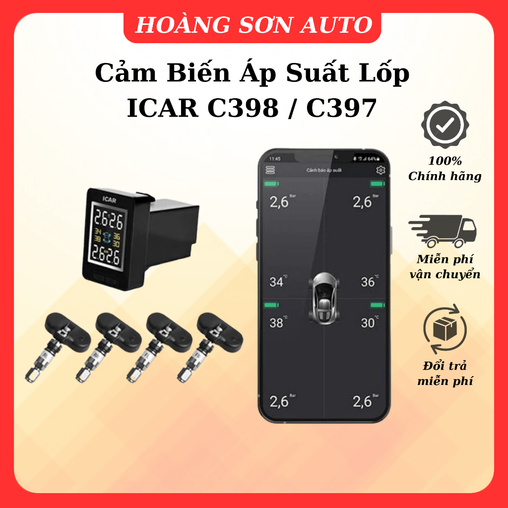 Cảm Biến Áp Suất Lốp ICAR C398 / C397 - Kết Nối Điện Thoại Dành Cho Dòng Xe Toyota Và Mitsubishi - C