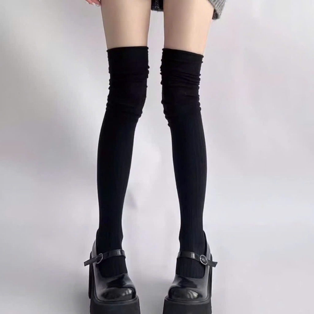 Tất dài qua gối nữ nhún trơn cao cổ tất nhún đi boot vớ đùi dài qua gối thời trang cotton Bluehope | BigBuy360 - bigbuy360.vn