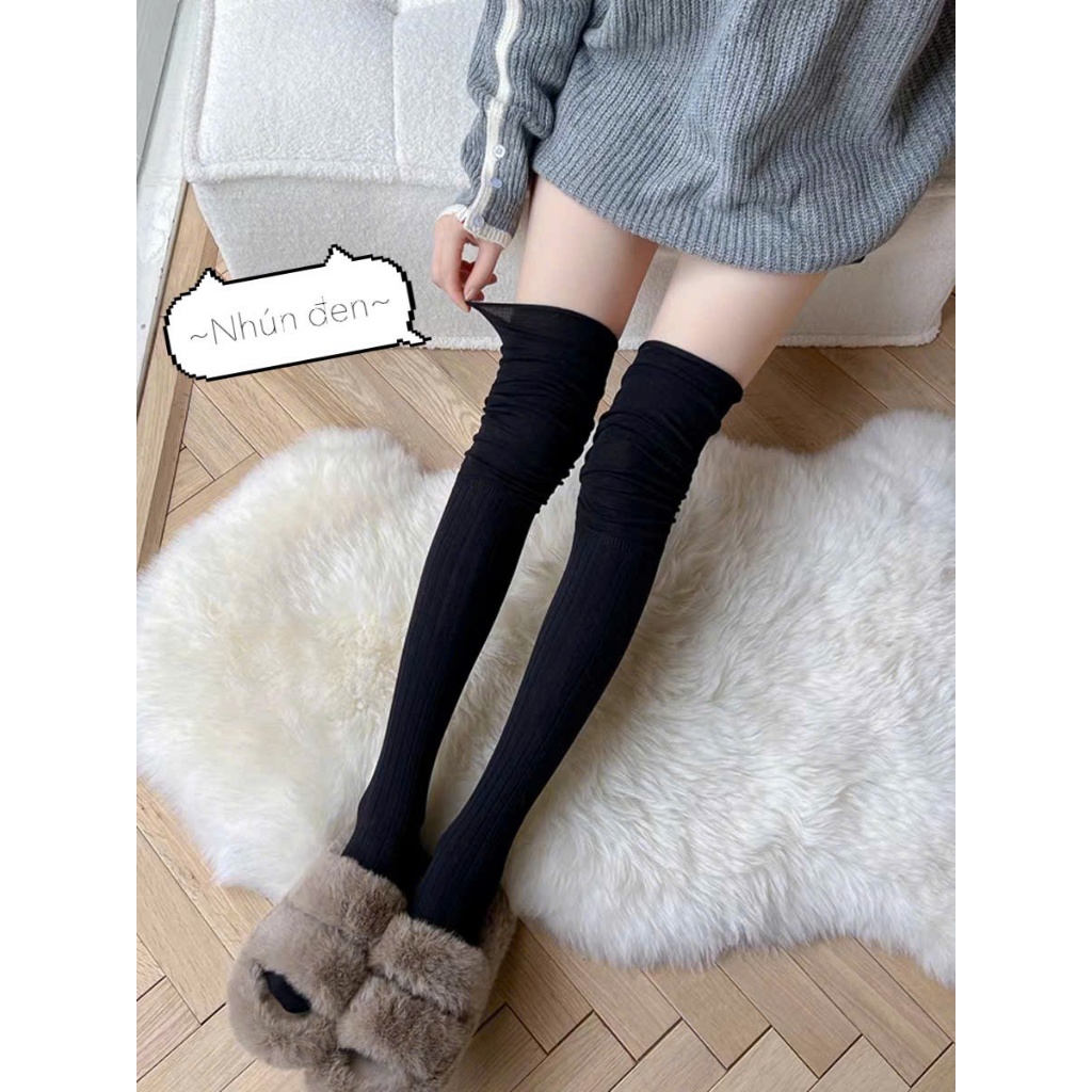 Tất dài qua gối nữ nhún trơn cao cổ tất nhún đi boot vớ đùi dài qua gối thời trang cotton Bluehope | BigBuy360 - bigbuy360.vn