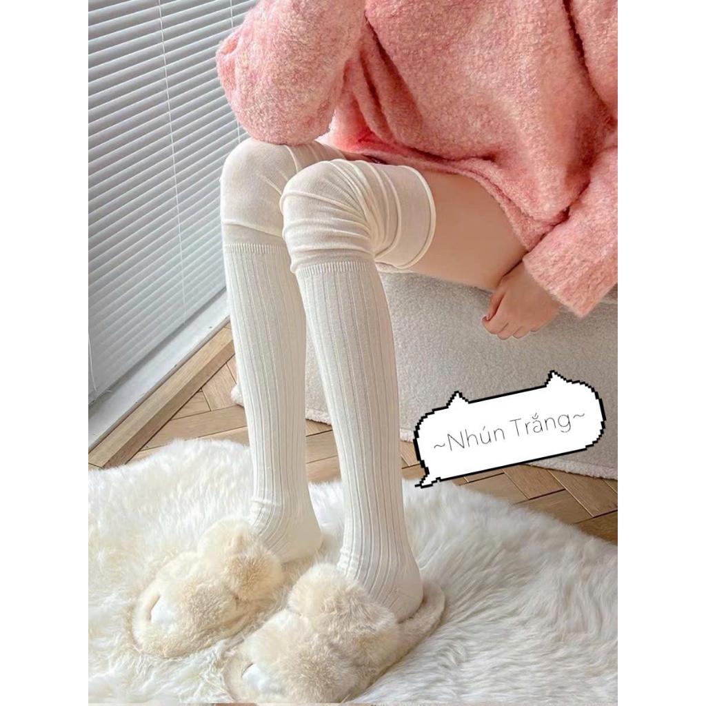 Tất dài qua gối nữ nhún trơn cao cổ tất nhún đi boot vớ đùi dài qua gối thời trang cotton Bluehope | BigBuy360 - bigbuy360.vn