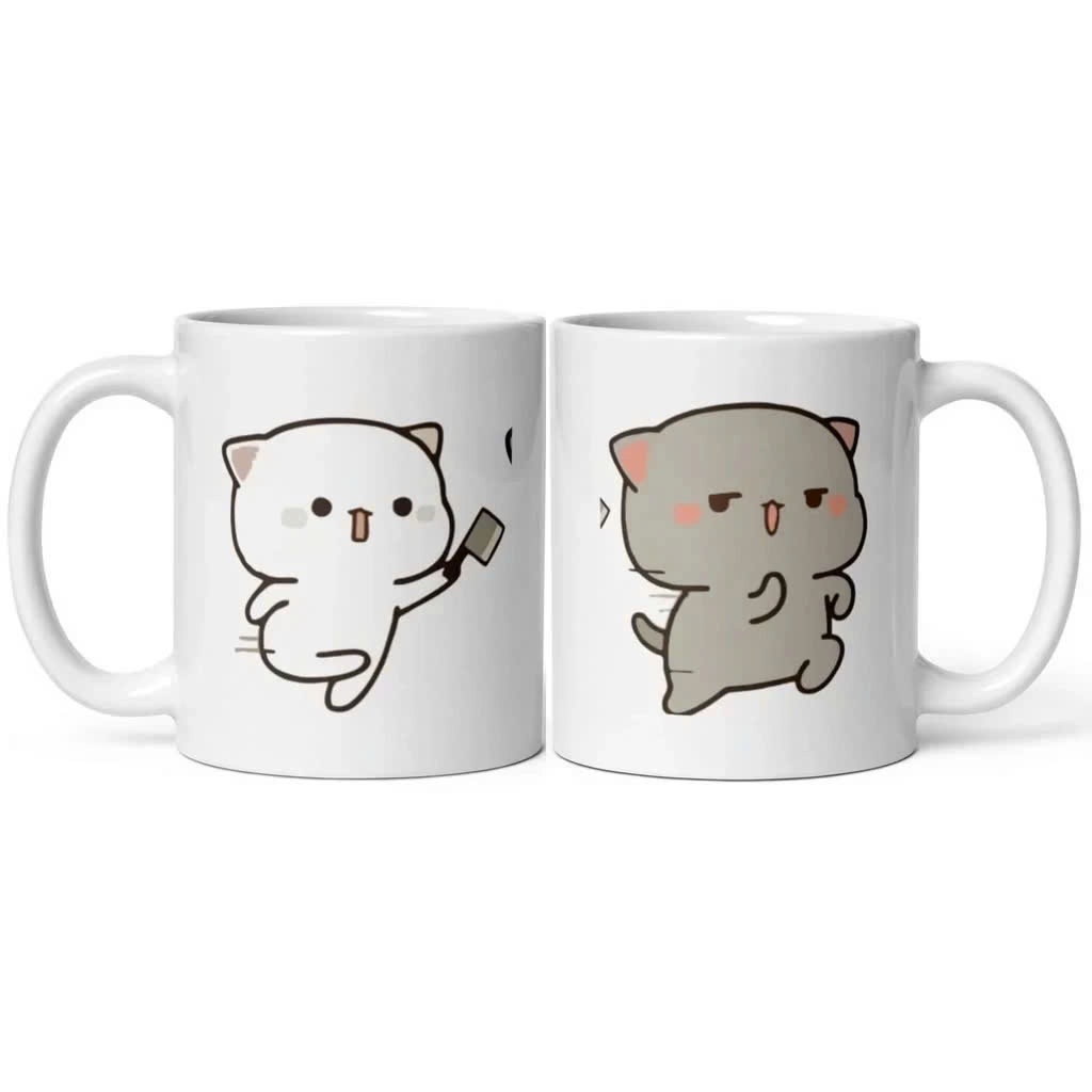 Bộ hai Ly Cốc sứ Cao Cấp dành cho cặp đôi hình mèo Peach và Goma 3 - Quà tặng nắng chiều