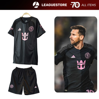 Bộ đá bóng Inter Miami Leaguestore - quần áo bóng đá màu đen sân khách màu đen Messi vạch hồng 24/25 form âu vải thái