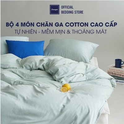 Bộ 4 món chăn ga 100% Cotton Tự Nhiên Cao Cấp Changmi Bedding mềm mượt và thoáng mát dành cho nệm dày <20cm