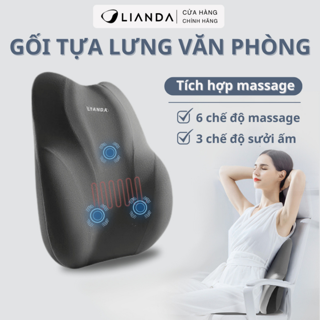 Gối tựa lưng văn phòng massage Lianda - 6 chế độ massage, 3 chế độ chườm nóng