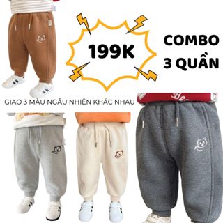 Combo 3 quần nỉ bomber trần bông cho bé trai bé gái Quảng Châu cao cấp, quần jogger nỉ trần bông không xù dày siêu ấm