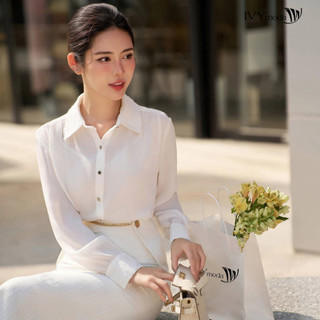 Áo sơ mi lụa cổ phối Tweed nữ IVY moda MS 17M8512