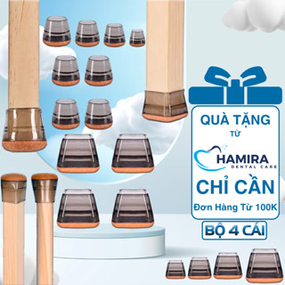 Bộ 4 vỏ bọc lót chân chân bàn ghế silicon siêu bền, dày dặn đế phủ lớp gỗ chống trượt, trầy xước sàn nhà, chống tiếng ồn