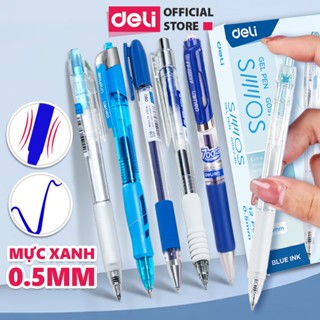   DELI VPP  Bút bi gel nước mực xanh ngòi 0.5mm EG057 A575 S08 đầu bấm trơn tru viết sổ caligraphy văn phòng học sinh 