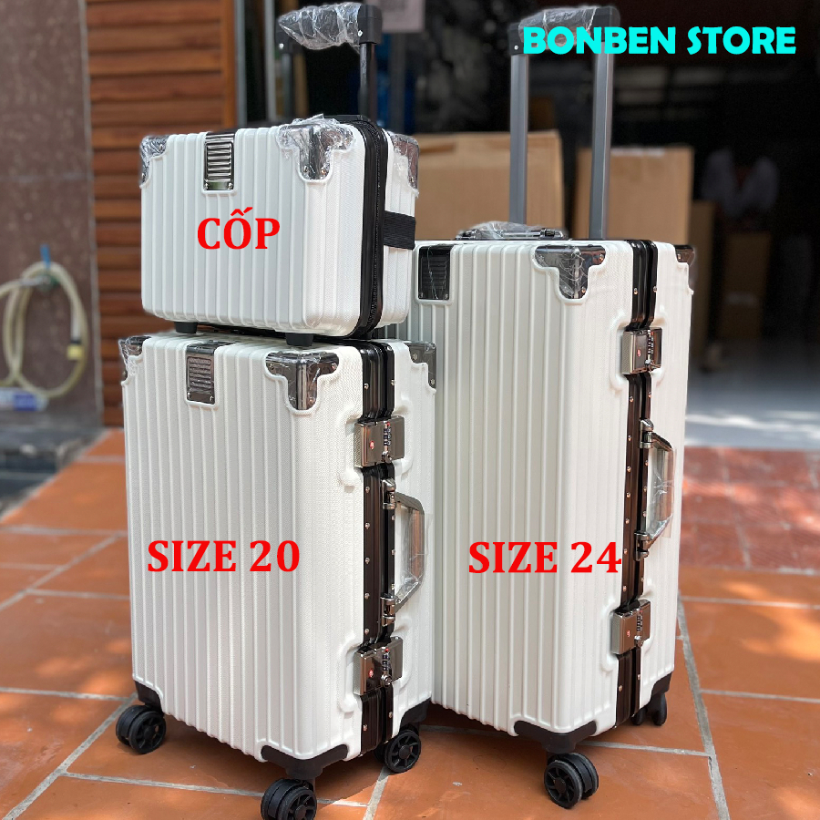 Vali KHUNG NHÔM khoá sập cao cấp size 20/24/29 inch, Cốp Vali đựng đồ cá nhân tiện lợi