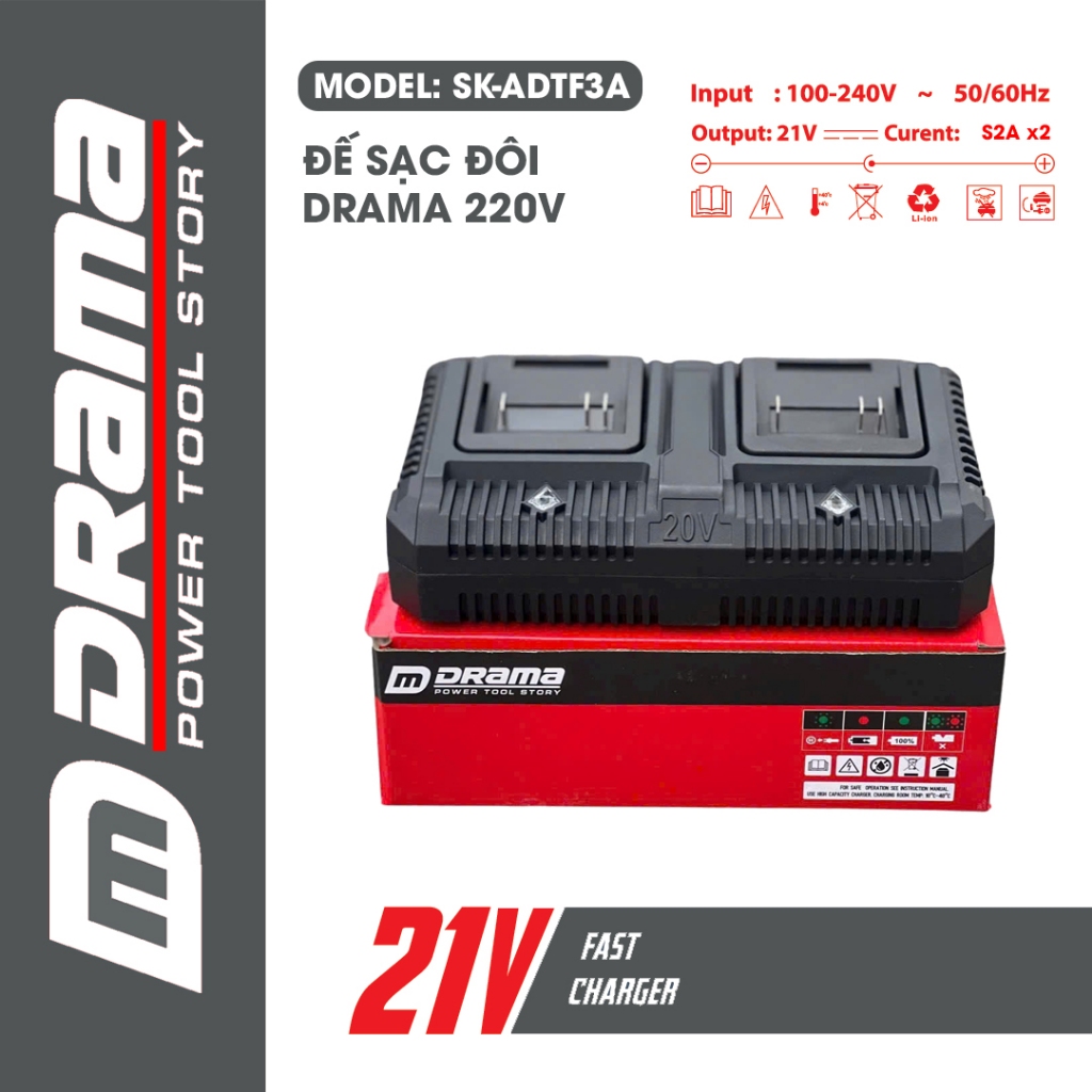 Sạc pin DRAMA  1.5A, 2A, Chân phổ thông 4cm