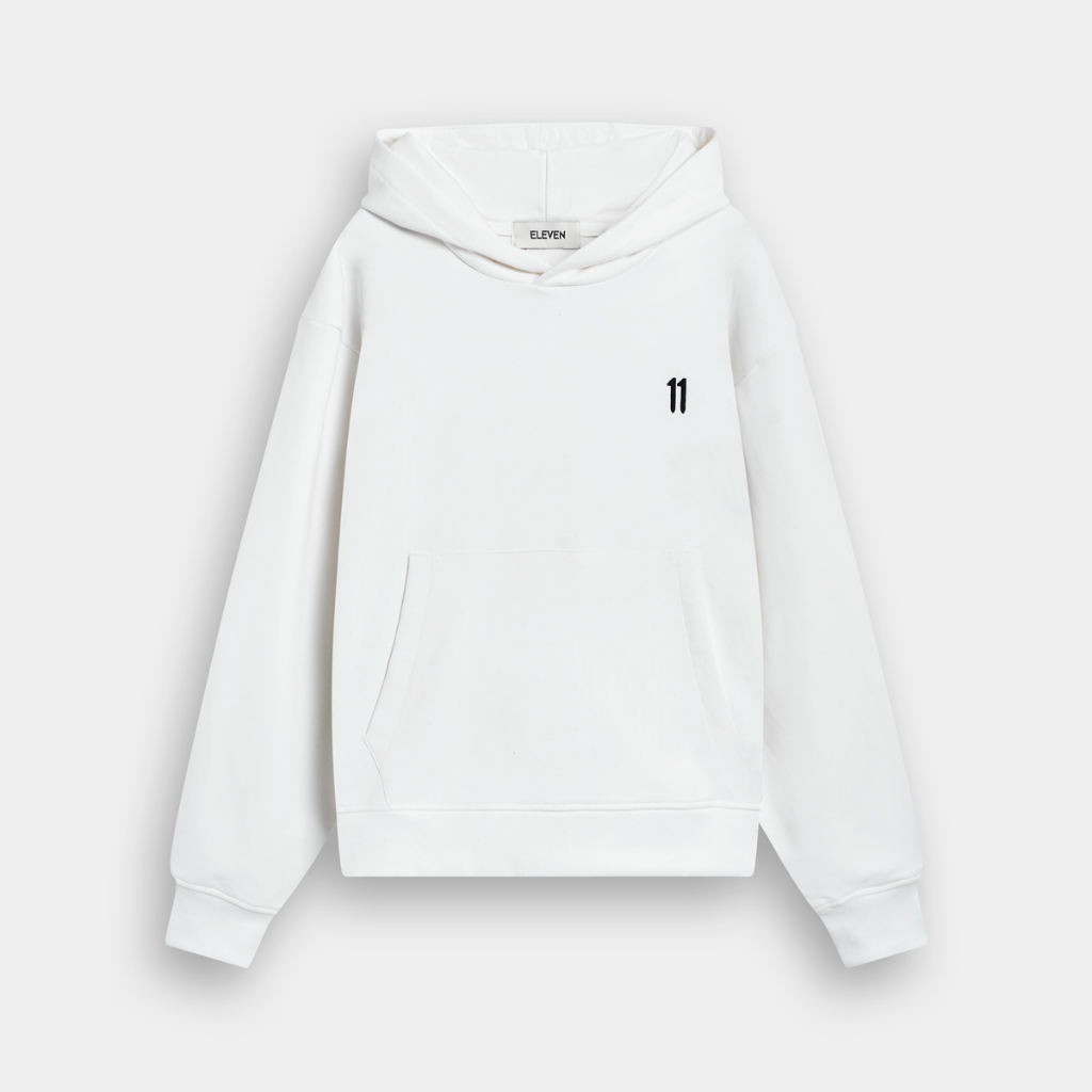 ELEVEN - Áo hoodie unisex nam nữ vải nỉ chân cua 11 Logo Màu Trắng