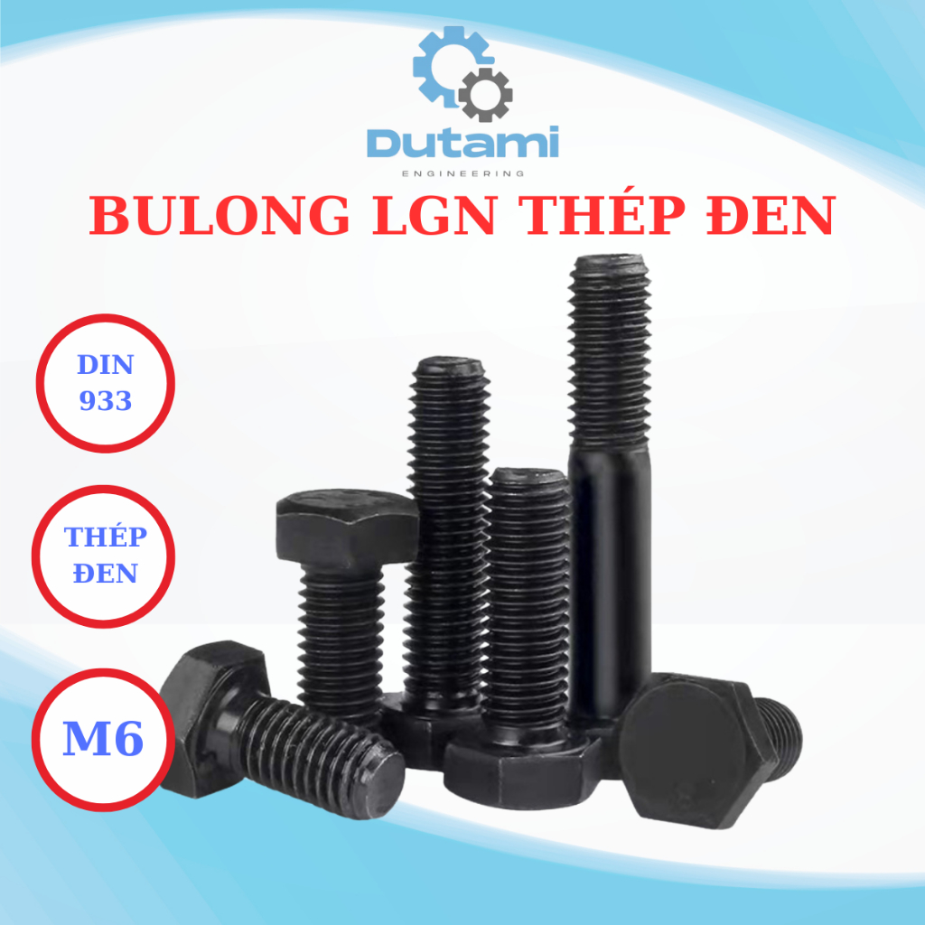 Combo 10 con Bulong M6 lục giác ngoài thép đen size từ 10mm - 80mm. Bulong lục giác 8 li.